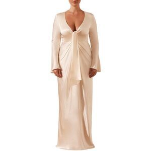 Shona Joy Womens  La Lune Plunged Tie Front Maxi Dress